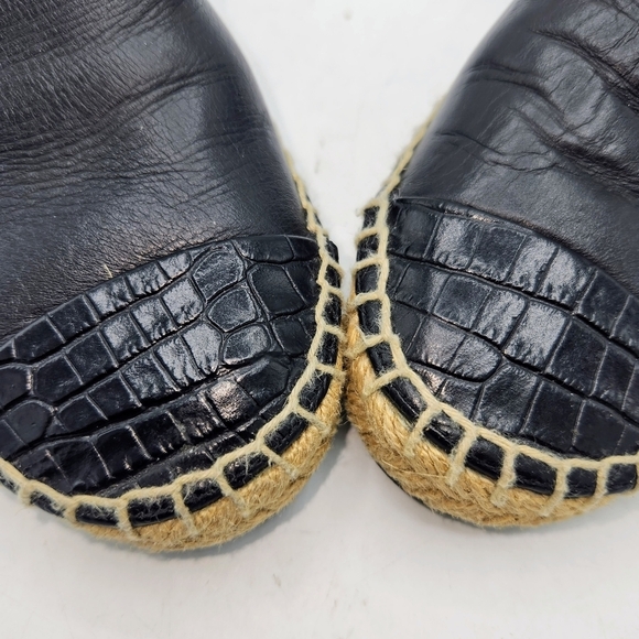 Fendi Leather Black Croc Embossed Cap Toe Junia Espadrilles Flats Size 37 - Picture 2 of 15